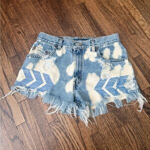Vintage Embroidered Distressed Jean Shorts